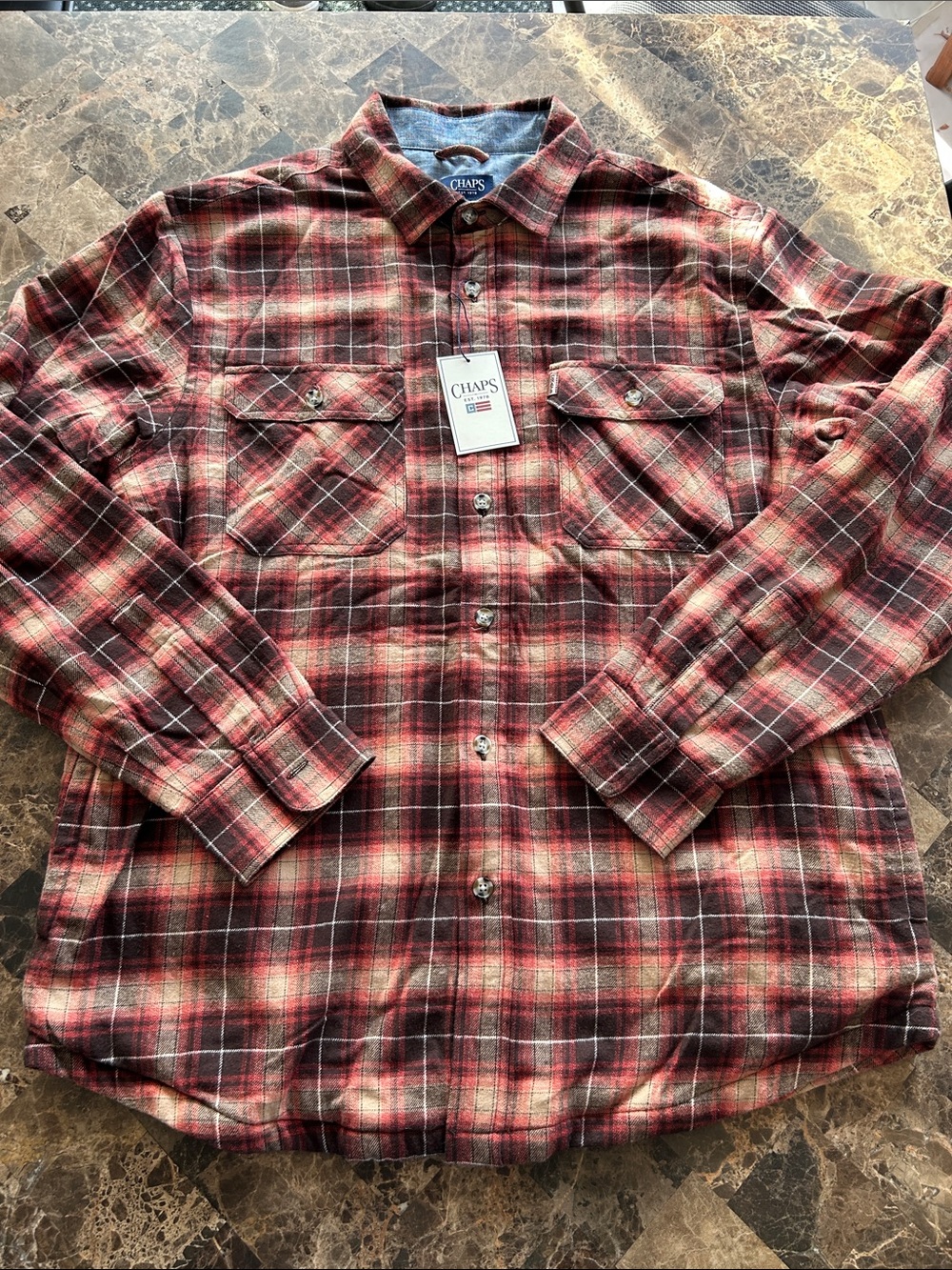 NWT 🆕 Chaps Men’s Red Plaid Flannel Fully Lined Shirt Jacket size L